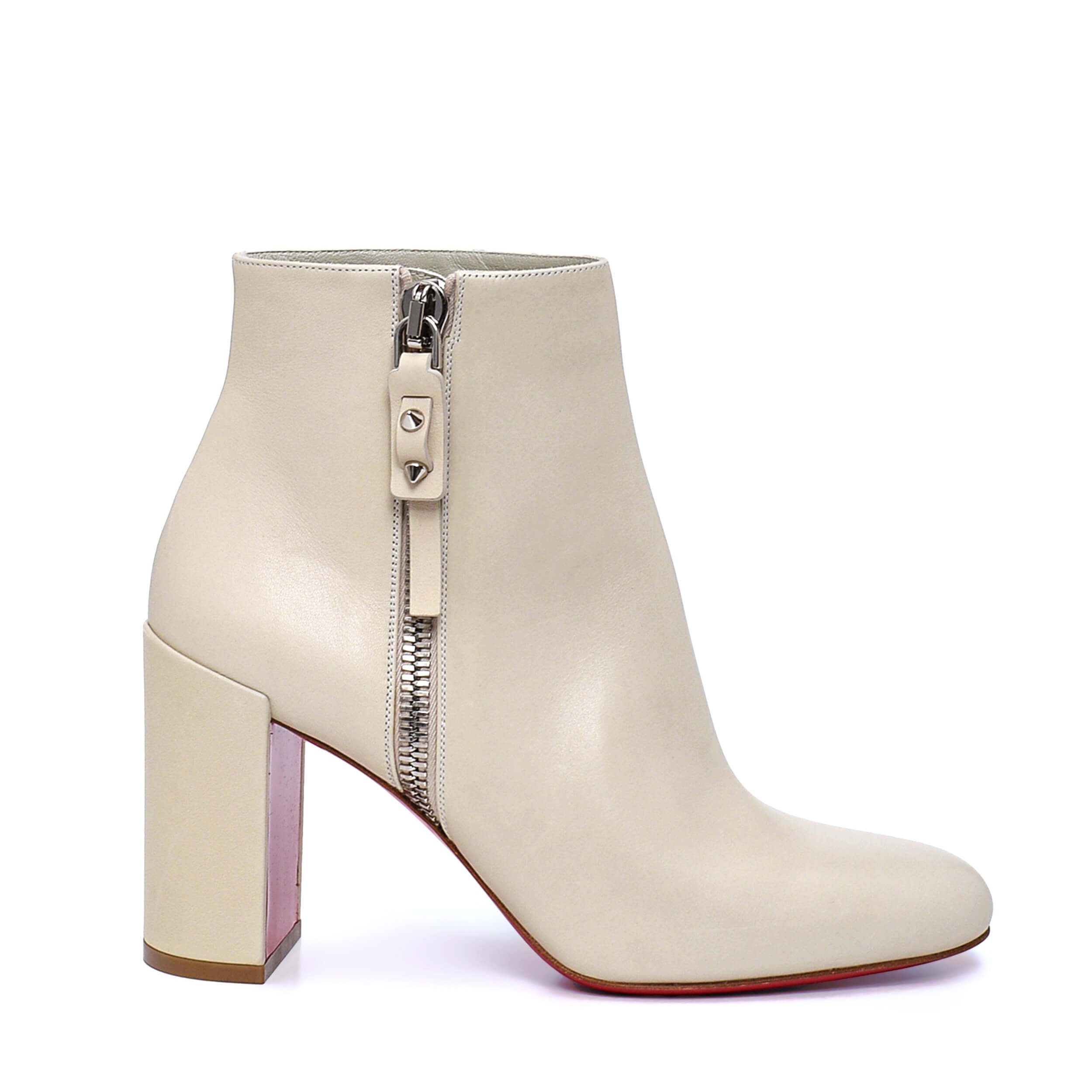 Christian Louboutin - White Calf Leather Ziptotal Boties / 38